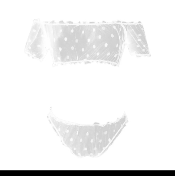 SALE! Polka Dot Mesh Two Piece Off Shoulder Lingerie Set Bra Panties Bralette - Picture 2 of 3